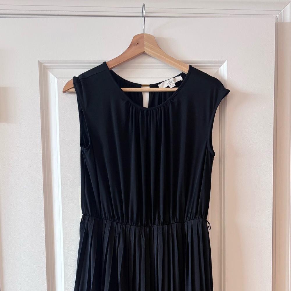 LOFT Black Gathered Neckline Dress